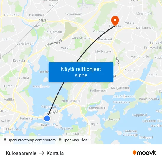 Kulosaarentie to Kontula map