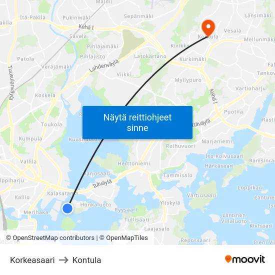 Korkeasaari to Kontula map