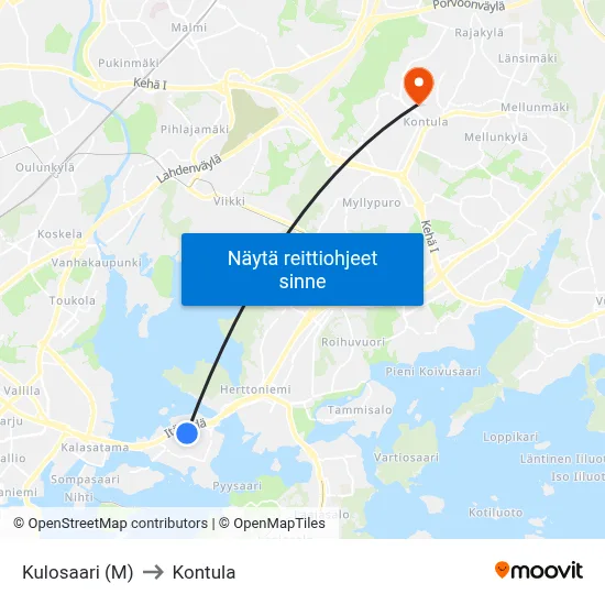 Kulosaari (M) to Kontula map