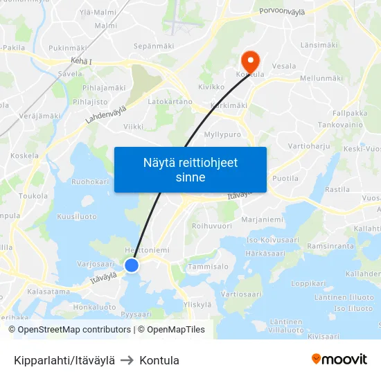 Kipparlahti/Itäväylä to Kontula map