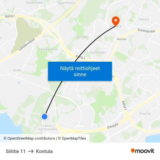 Siilitie 11 to Kontula map
