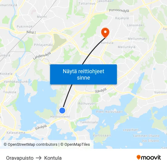 Oravapuisto to Kontula map