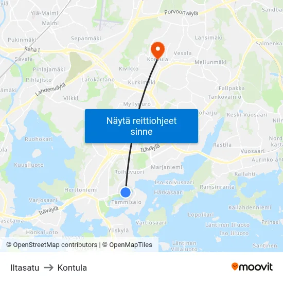 Iltasatu to Kontula map