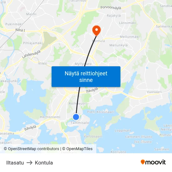 Iltasatu to Kontula map