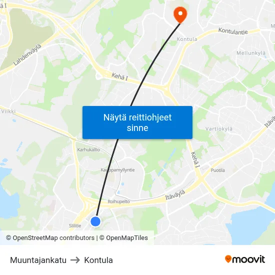Muuntajankatu to Kontula map