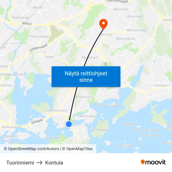 Tuorinniemi to Kontula map