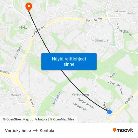 Vartiokyläntie to Kontula map