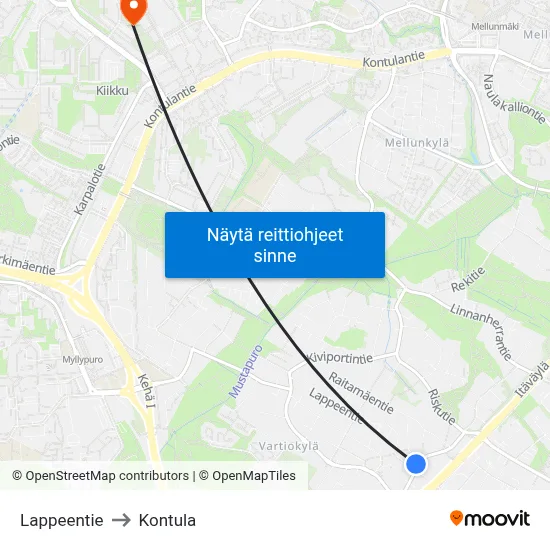 Lappeentie to Kontula map