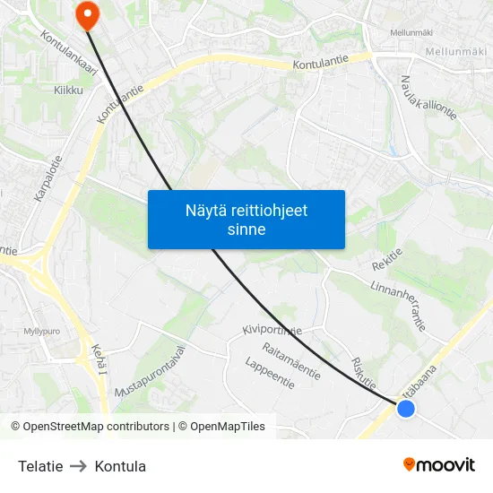 Telatie to Kontula map