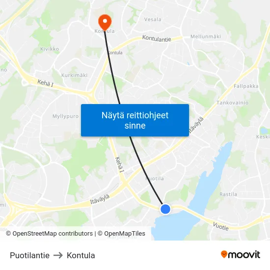 Puotilantie to Kontula map