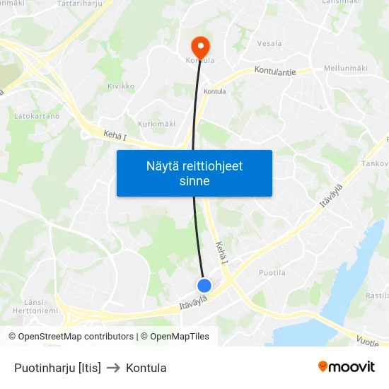 Puotinharju [Itis] to Kontula map