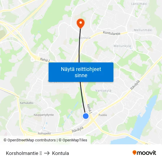 Korsholmantie 🛍️ to Kontula map