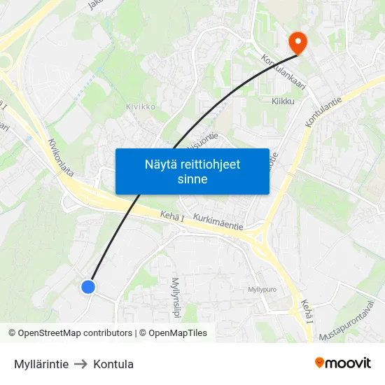 Myllärintie to Kontula map