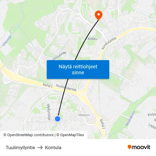 Tuulimyllyntie to Kontula map