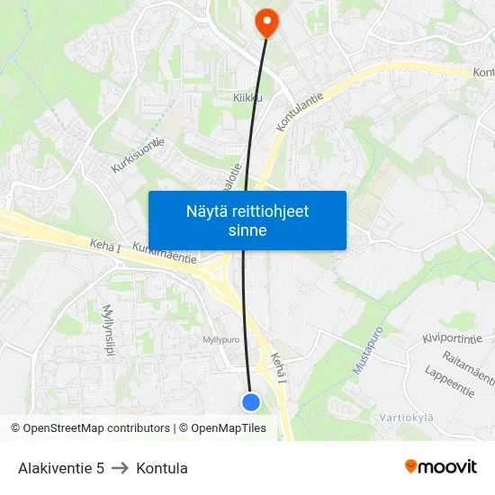 Alakiventie 5 to Kontula map