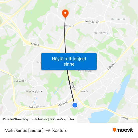 Voikukantie [Easton] to Kontula map