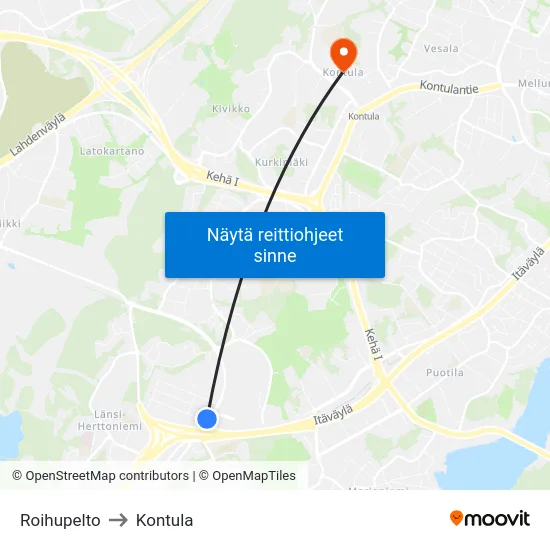 Roihupelto [Lanterna] to Kontula map