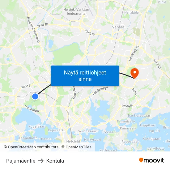 Pajamäentie to Kontula map