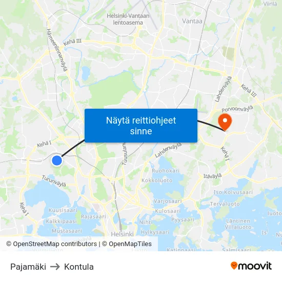 Pajamäki to Kontula map
