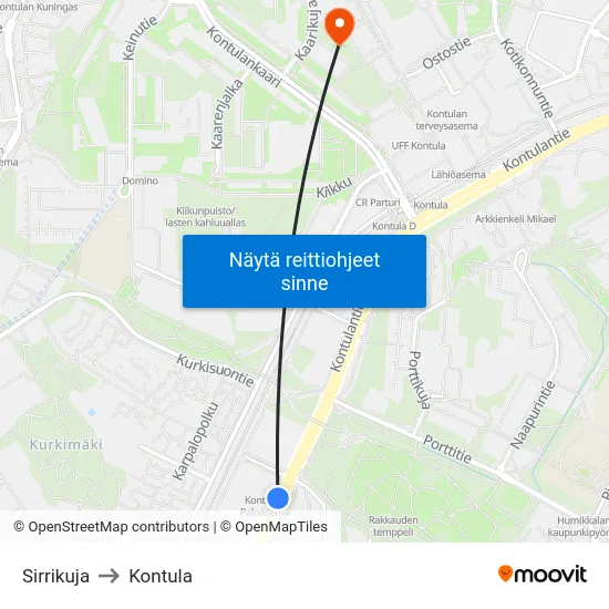 Sirrikuja to Kontula map