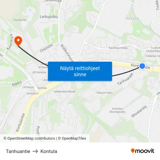 Tanhuantie to Kontula map