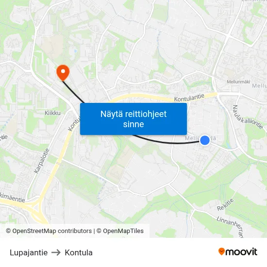 Lupajantie to Kontula map