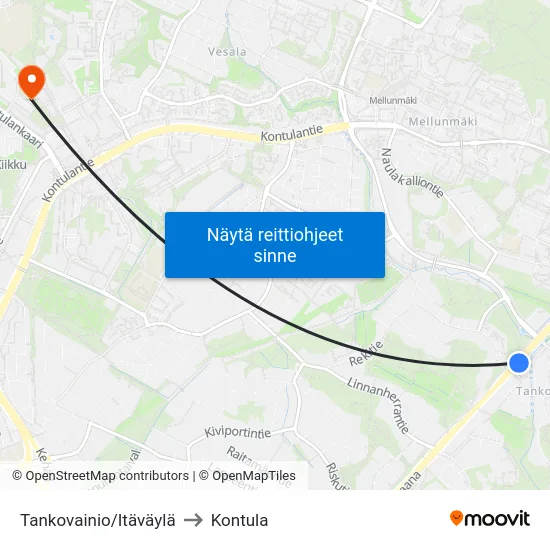 Tankovainio/Itäväylä to Kontula map