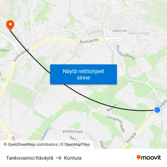 Tankovainio/Itäväylä to Kontula map