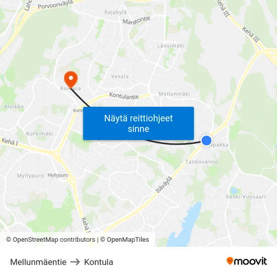Mellunmäentie to Kontula map