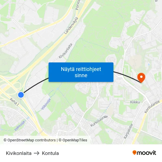 Kivikonlaita to Kontula map