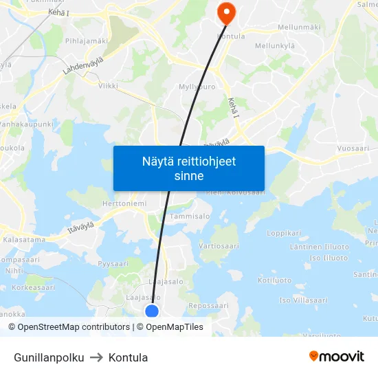 Gunillanpolku to Kontula map