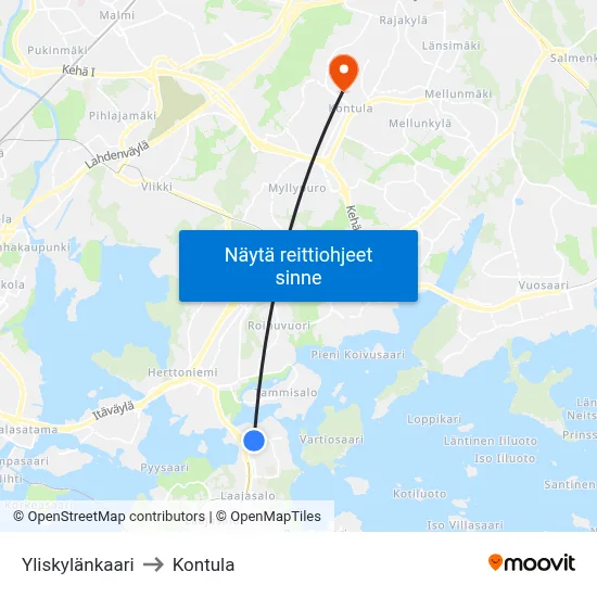 Yliskylänkaari to Kontula map