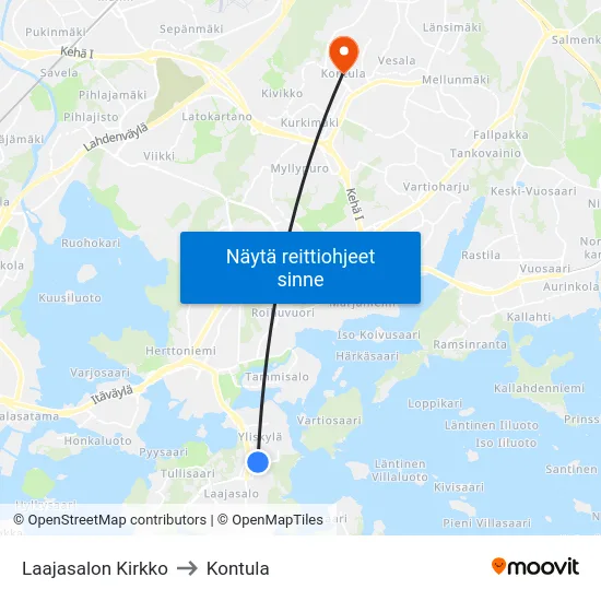 Laajasalon Kirkko to Kontula map