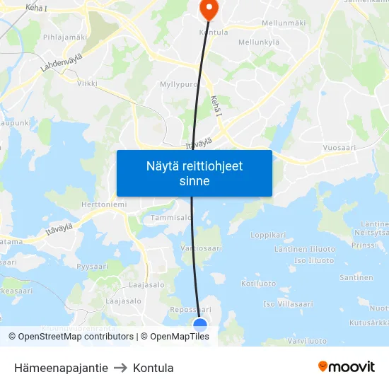 Hämeenapajantie to Kontula map