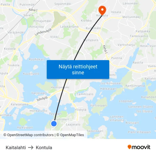 Kaitalahti to Kontula map