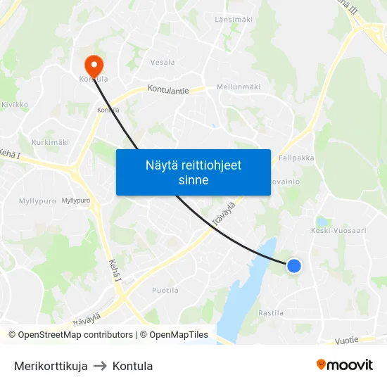 Merikorttikuja to Kontula map