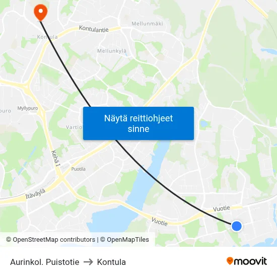 Aurinkol. Puistotie to Kontula map