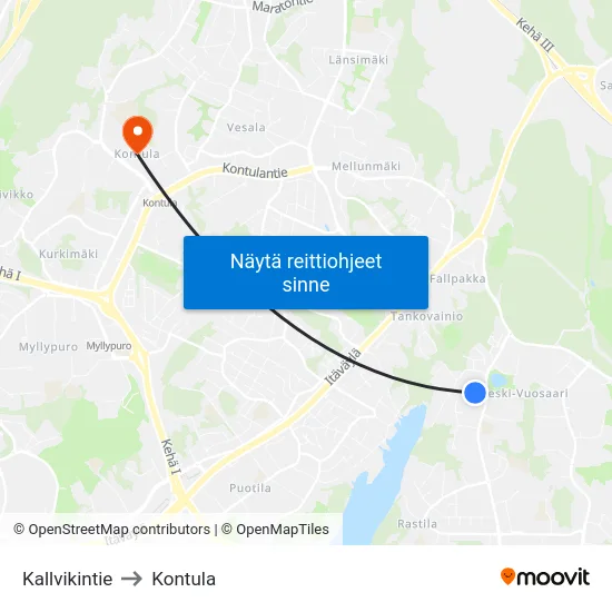 Kallvikintie to Kontula map