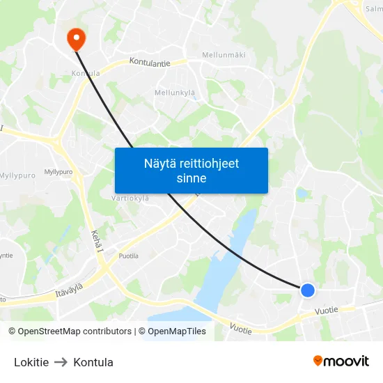 Lokitie to Kontula map