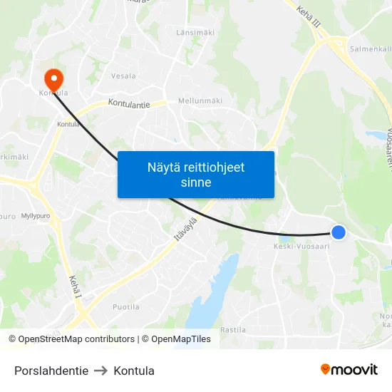 Porslahdentie to Kontula map