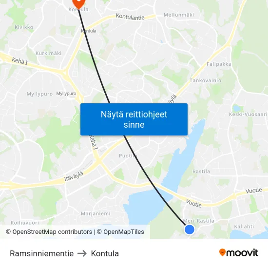 Ramsinniementie to Kontula map