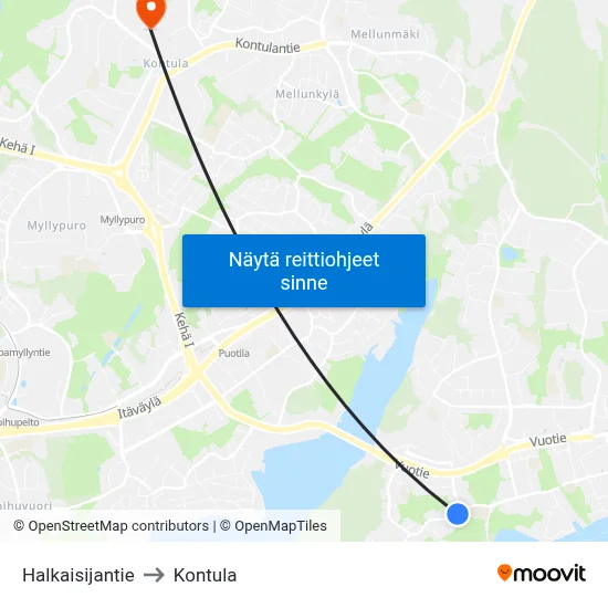 Halkaisijantie to Kontula map