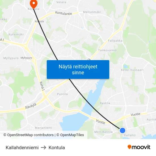 Kallahdenniemi to Kontula map