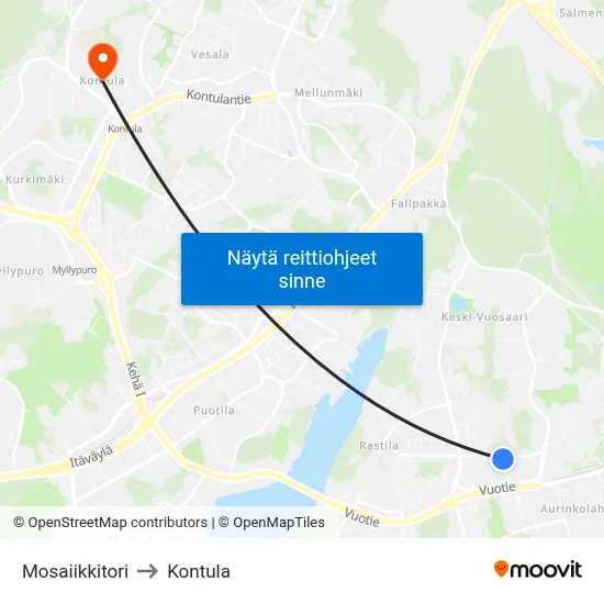 Mosaiikkitori to Kontula map