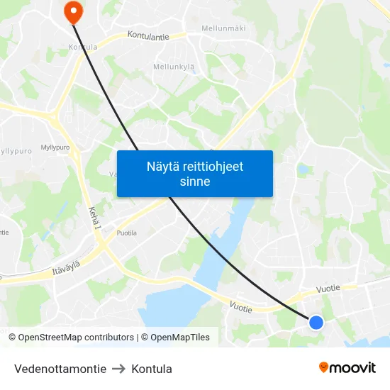 Vedenottamontie to Kontula map