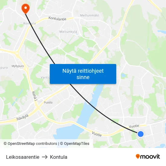 Leikosaarentie to Kontula map