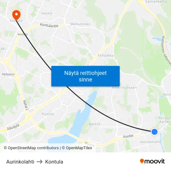 Aurinkolahti to Kontula map