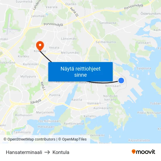 Hansaterminaali to Kontula map
