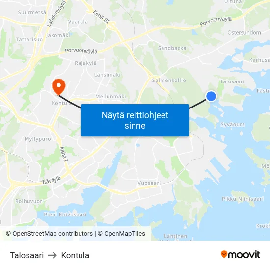 Talosaari to Kontula map
