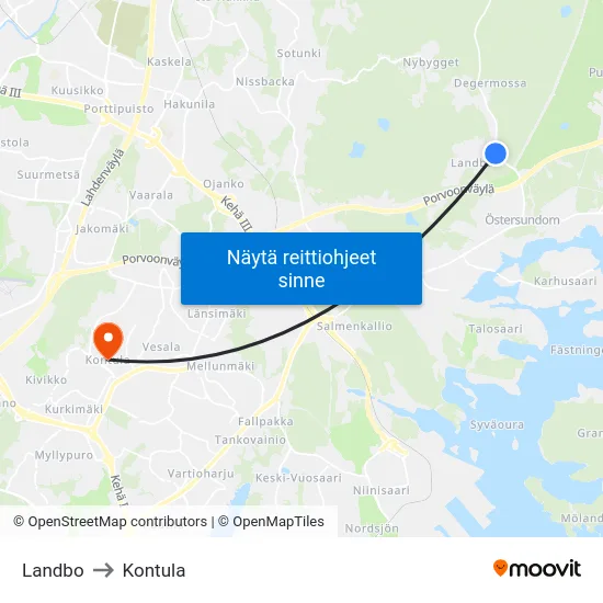 Landbo to Kontula map